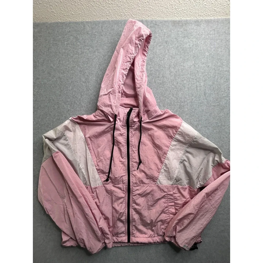 Pink Victoria's Secret Colorblock Windbreaker Jacket Pink White Hooded Medium